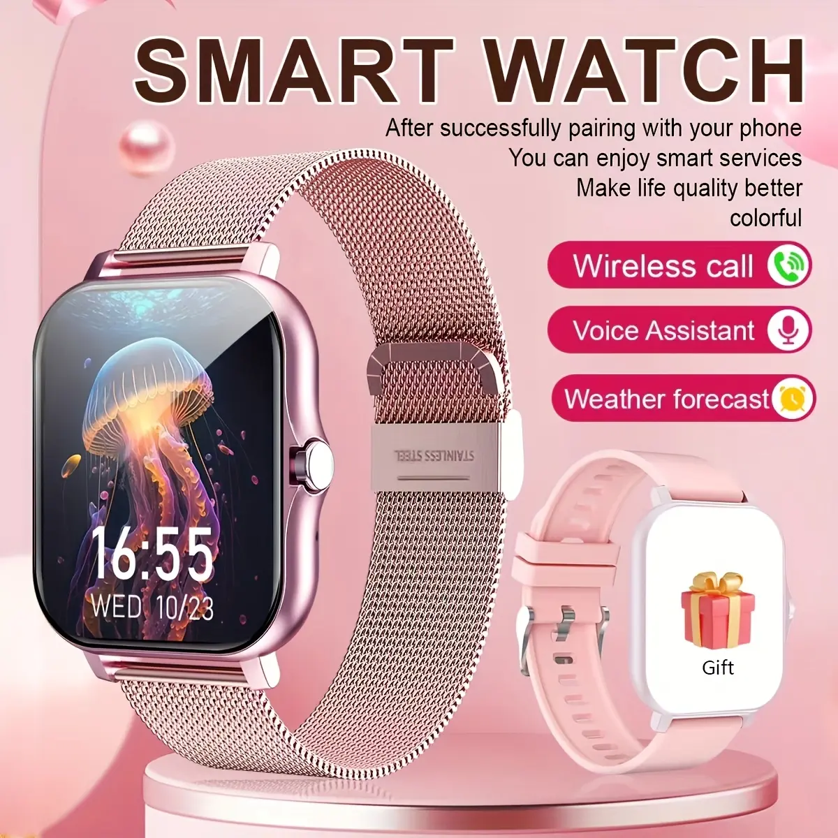 Full touchscreen smartwatch for men and women, wireless Bluetooth for making/receiving calls,  weather, stopwatch, timer, alarm clock, text message push, remote control for taking photos and playing music. multifunctional fitness watch 2026 smart,summervi