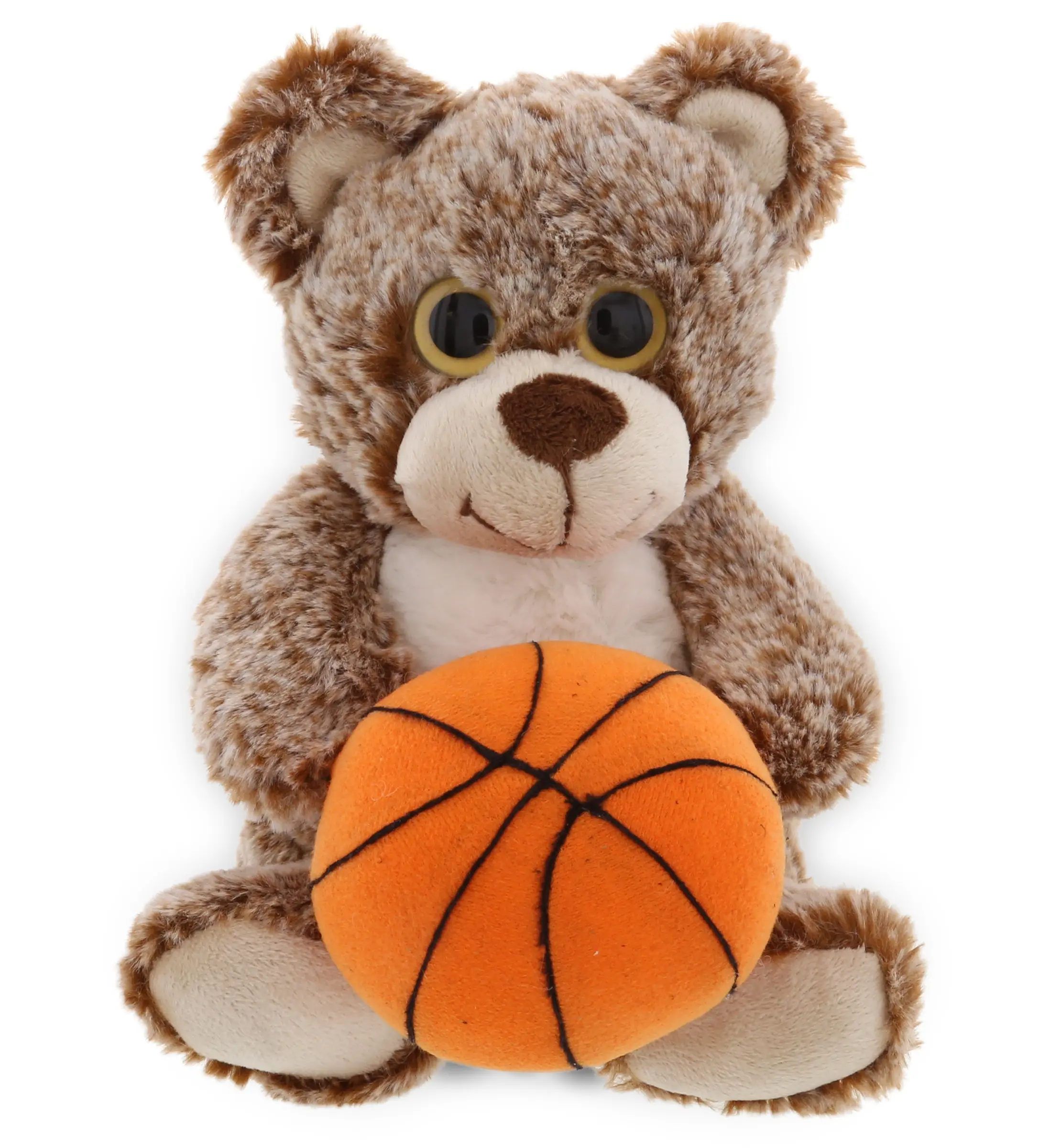 DOLLIBU Sports-Themed Brown Sitting Bear Basketball Stuffed Toy - Super Soft Polyester Animals & Nature Plush, Cute Charm, Kids' Gift for Children Development, 9l×5w×4.5h inches