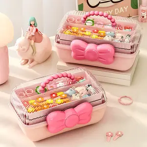 Children Jewelry Box Bowknot Storage Case, Home Hair Accessories Organizer, Handheld Card Holder Stationery Box, Clear Storage Box