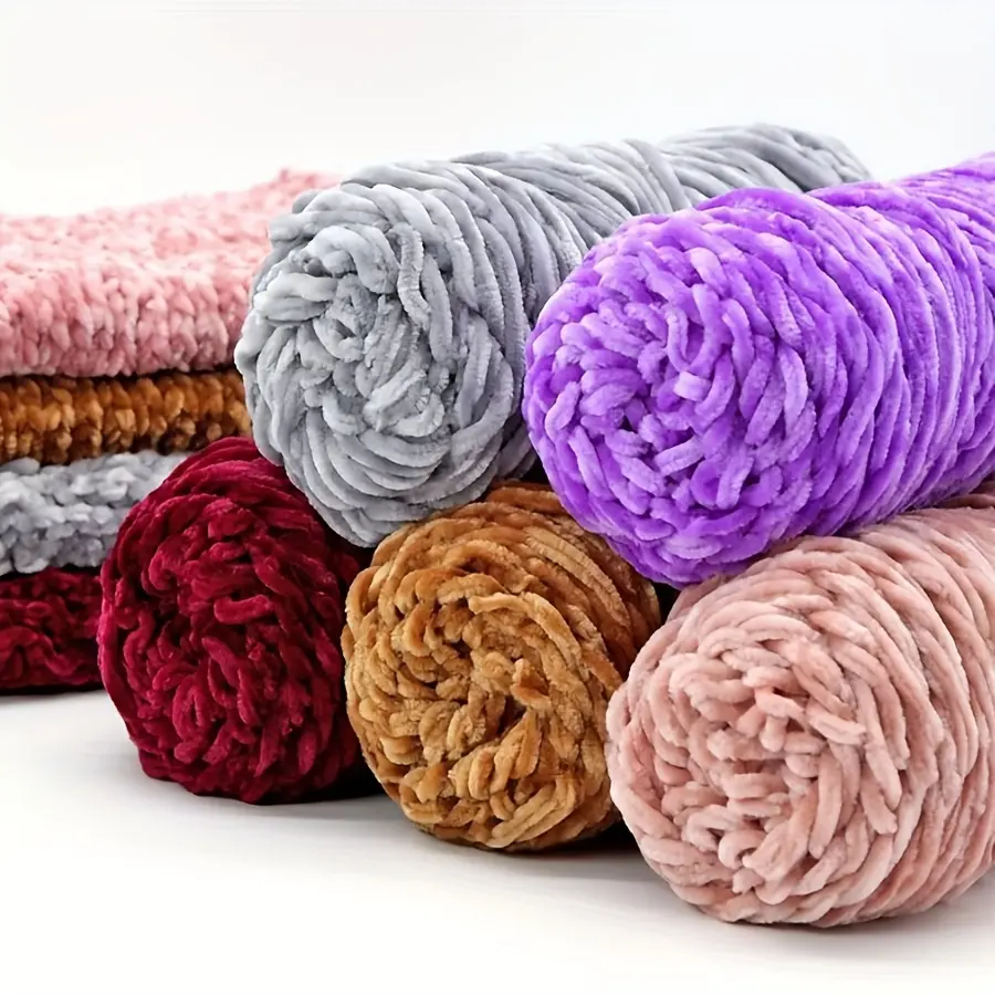 5-Pack Chenille Yarn, 100g Each, Polyester, Assorted Colors for Crochet & Knitting Projects – Multicolored & Textured Craft Yarn Set