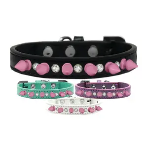 Pet and Dog Spike Collar, "Clear Crystals & Light Pink Spikes”