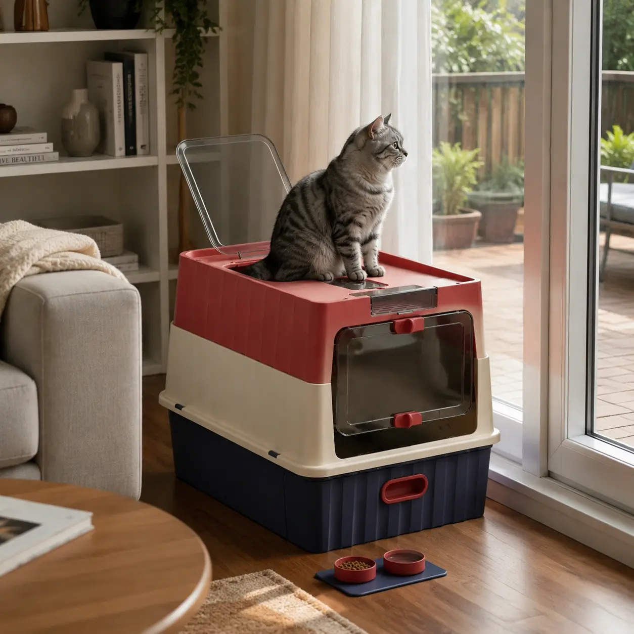 Extra-Large Fully Enclosed Square Cat Litter Box - Odor-Proof, Antibacterial, Splash-Proof, Thickened Design, 2 Entry-Exit Modes (Top/Bottom Entry) odor-lock toilet dual pull-out drawer tray easy-to-clean pan control big