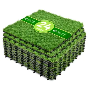Sorbus Artificial Interlocking Grass Tiles 24"x24" for Balcony Deck & Patio 48 Sq Ft and 24 Sq Ft  Waterproof UV Resistant Easy Maintenance Synthetic Turf