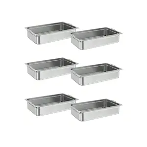 silver- 6 Pack Full Size Food Pans, 4 Inch Deep Commercial Catering Hotel Pan, NSF Certified, Stainless Steel Anti-Jamming Steam Table Pan,Handle + No Lid Sturdy Kitchen