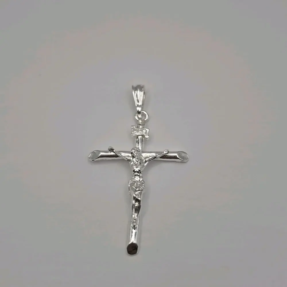 CHRIST ON THE CROSS silver-color metal coating NO CHAIN  silver over stainless steel