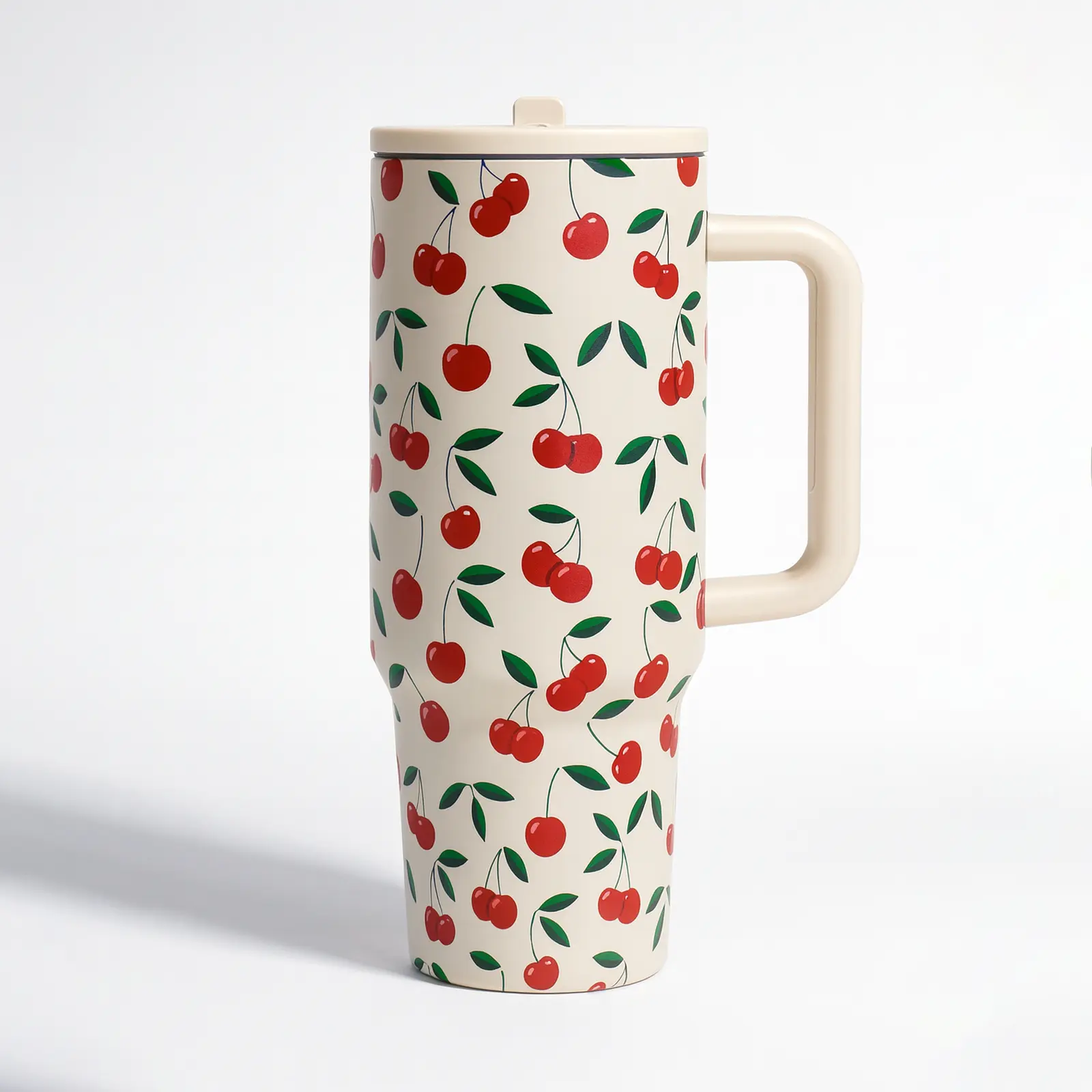 40oz Stainless Steel Insulated Straw Tumbler with Handle, Cute Cherry Print Portable Vacuum Flask with Lid, 12H Hot/24H Cold Leak-Proof Coffee Vacuum Flask, Kitchenware Drinkware for Travel Office, Great Gift for Women, Flasks