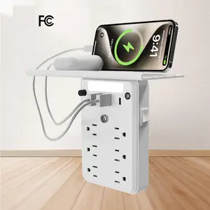 USB Socket Extender Wall Power Strip, Includes 3 USB Ports, 6 Outlets, 1 Type-C Port, 1 Night Light, Space-Saving, US Power Plug, 110-130V, Switch Protection, Suitable for Home, Travel, Office, and Multi-Scene Use, Convenient and Portable