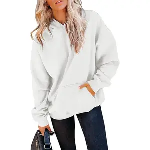 Holafish Women's Hoodies Sweatshirts Cute Long Sleeve Tops Loose Fleece Pullover Shirts with Pocket Casual Korean Minimalist Style Winter Medium Length Cozy Fabric