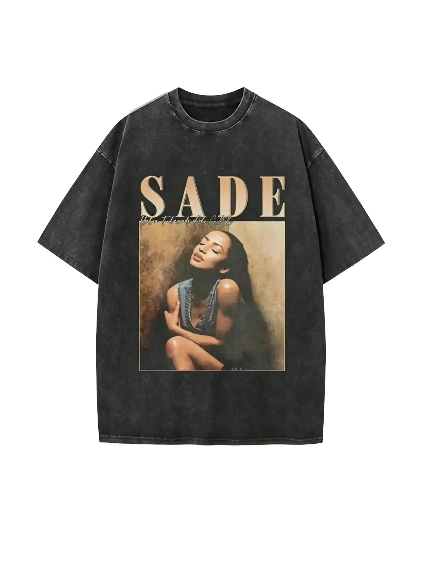 Sade Graphic T Shirt Men Vintage Washed Black Tee Retro Music Shirt Oversized Streetwear Top 90s R&B Soul Singer Album Print Short Sleeve Shirt Y2K Aesthetic Fashion Heavyweight Cotton Tee Casual Summer Outfit Unisex Trend