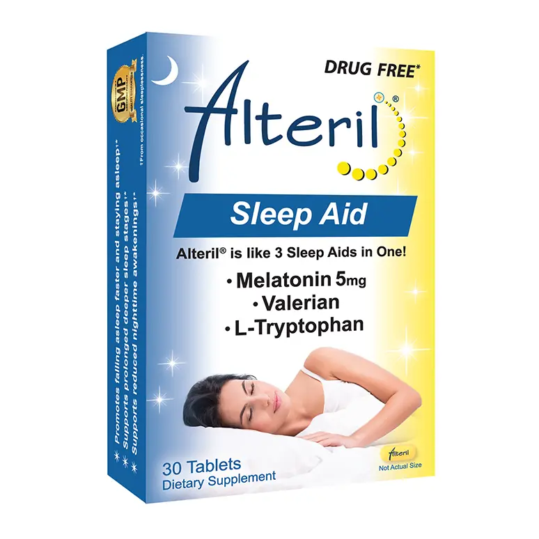 Alteril Sleep Aid 30 Count Tablets with Melatonin 5mg Valerian & L-Tryptophan Drug Free Natural Sleep Supplement