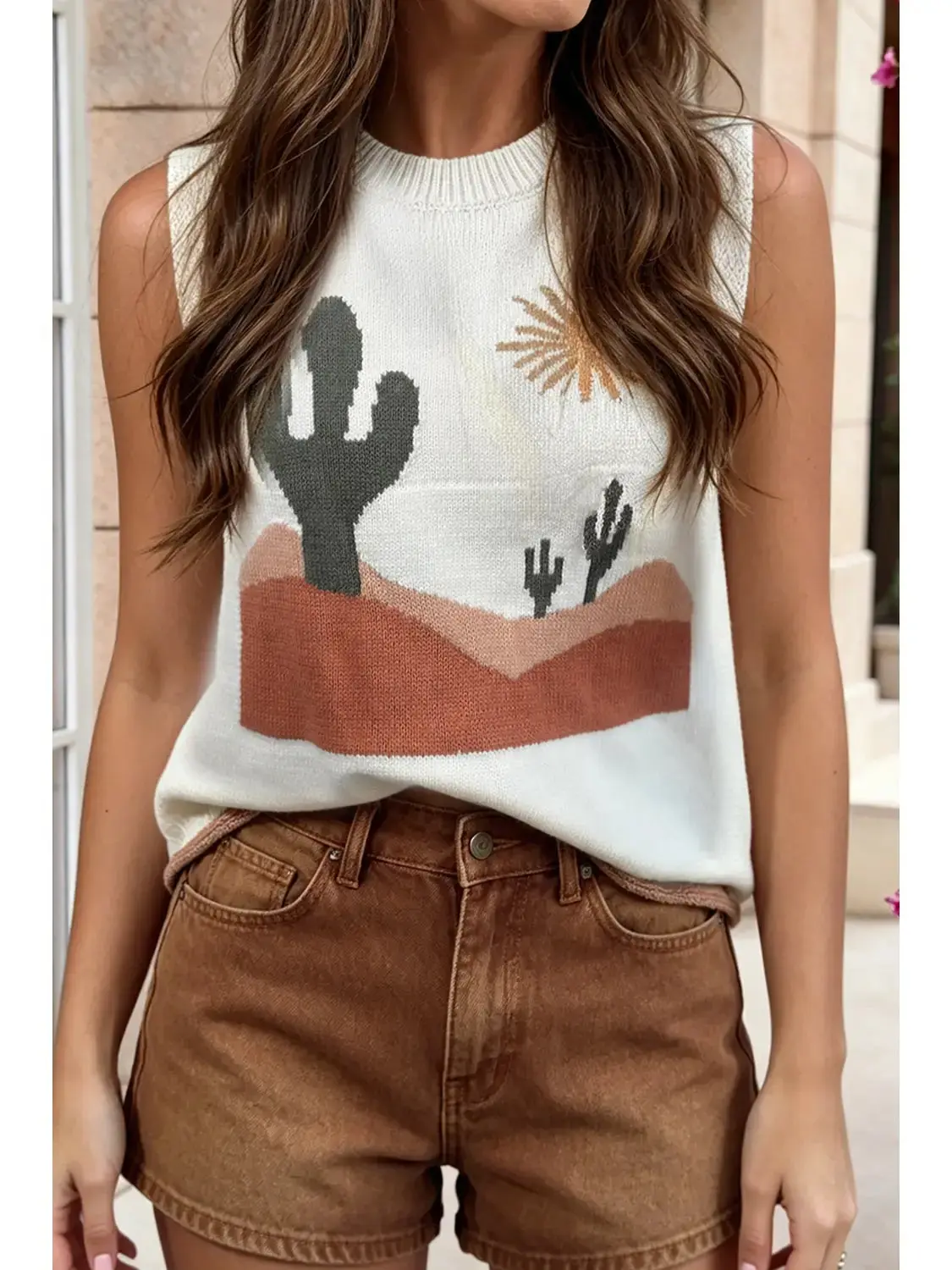 Cactus Western Oasis Loose Sweater Vest