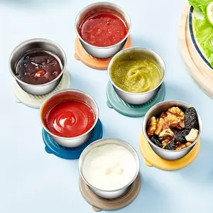 Stainless Steel Sauce Cup with Lid, 6 Counts/set Sauce Dish, Food Sauce Container, Seasoning Dish, Cheese Sauce Bowl, Kitchen Supplies
