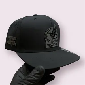 Mexico Copa Oro Campeones 2025 Black SnapBack Hat with Black Mirror and Black Comfortable Style MEXICO Emblem on