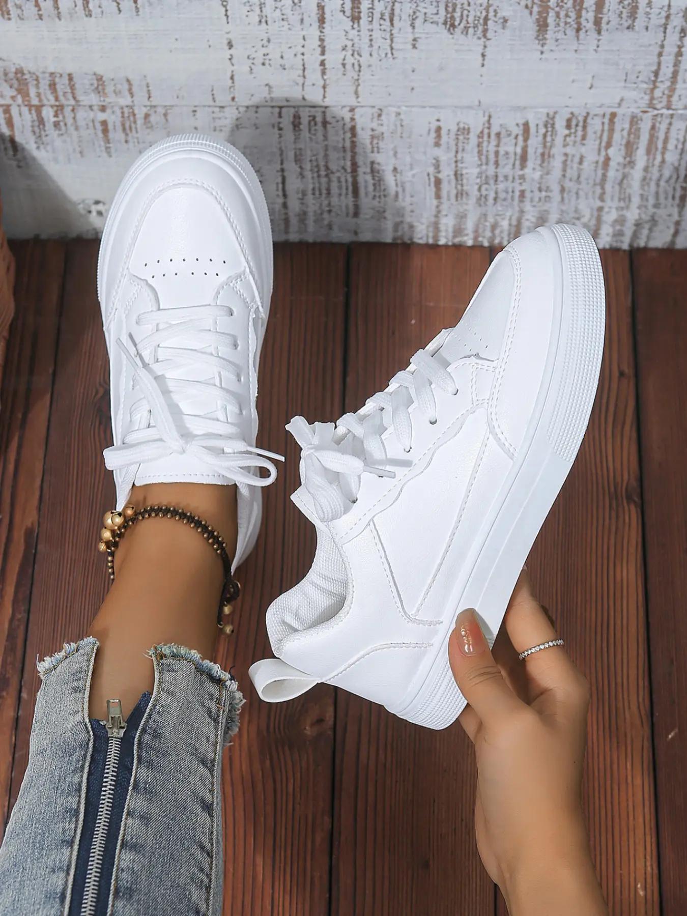 Women's All-Season Simple Sneakers Thick Soled Sneakers Thick Sole Casual Board Shoes, Student Versatile Sports Shoes, PU Upper Material, Less Than Ankle Height, Casual Walking Sneakers, Sneakers Fashion Footwear
