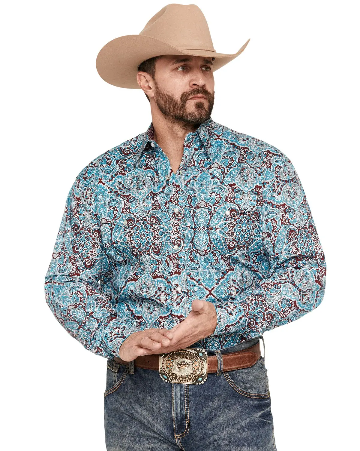 Stetson Men's Men'S Paisley Print Long Sleeve Snap Western Shirt - 11-001-0425-4032
