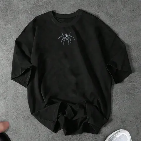 Men's Casual Spider Print Sports T-Shirt, Athletic Crew Neck Loose Gothic Tee, Breathable & Moisture-Wicking Top, Comfortable Summer Wear, Stretch Fabric, Fitness T Shirt