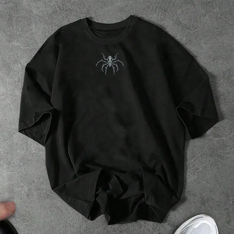 Men's Casual Spider Print Sports T-Shirt, Athletic Crew Neck Loose Gothic Tee, Breathable & Moisture-Wicking Top, Comfortable Summer Wear, Stretch Fabric, Fitness T Shirt
