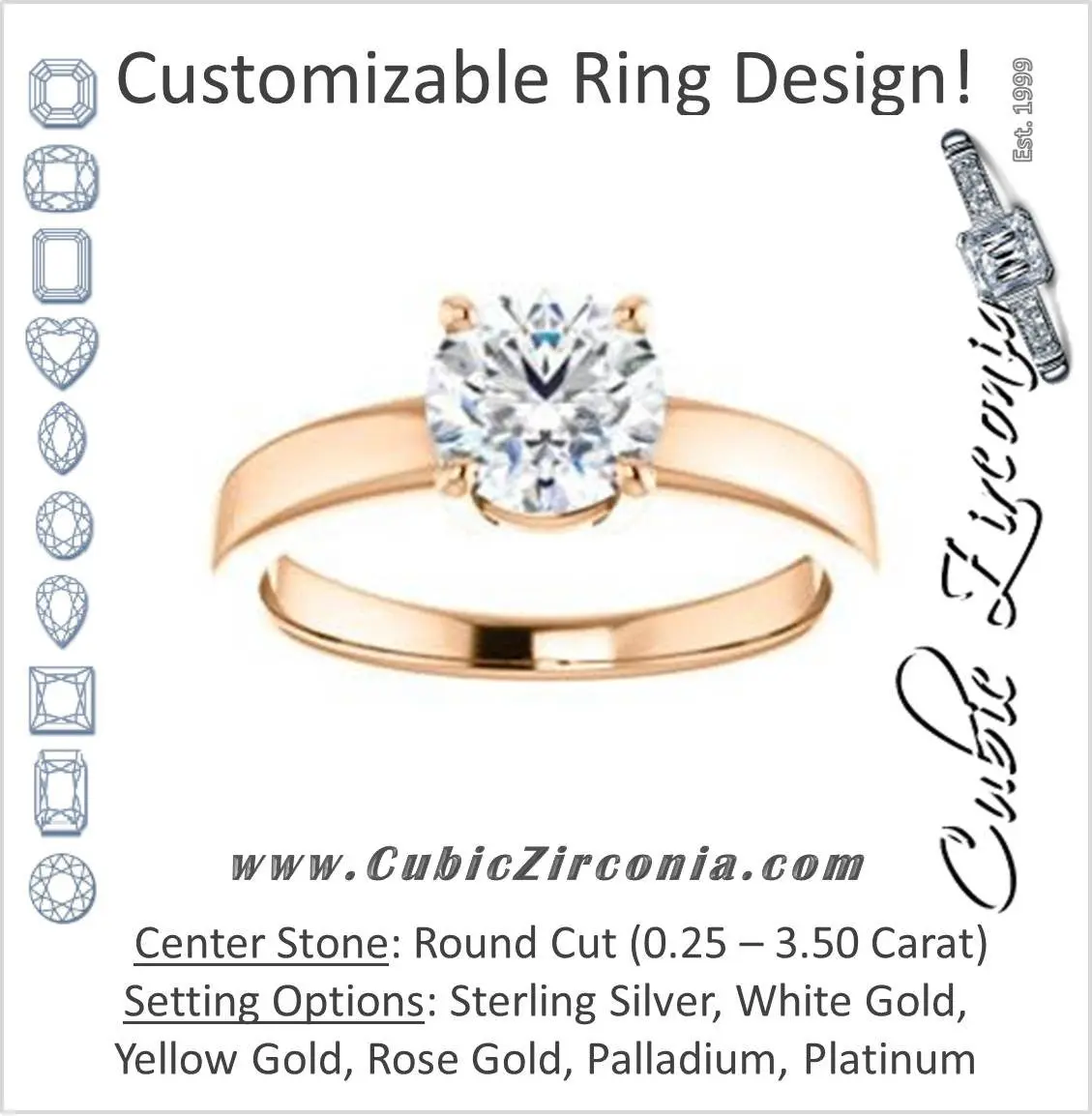 Cubic Zirconia Engagement Ring- The Myaka (Customizable Round Cut Solitaire with Medium Band)