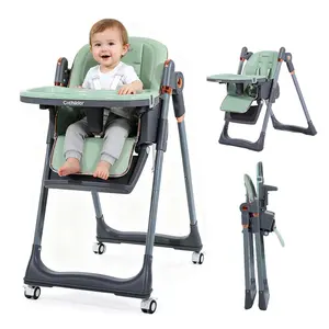 3-in-1 Foldable High Chair for Babies & Toddlers – Adjustable Height, Reclining Seat, 5-Point Safety Harness, Removable Tray, Lockable Wheels, Washable Cushion – Portable & Easy Clean