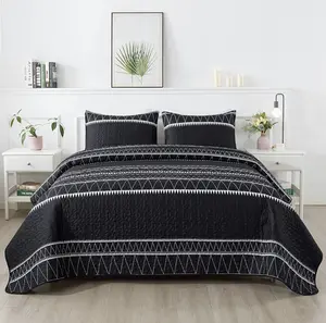 Bohemian Style Twin Quilt Set (68x86 in) - 2 Pieces: 1 Striped Triangle Printed Quilt, 1 Pillowcase, Lightweight Reversible Microfiber Summer Bedspread Coverlet, Lightweight Microfiber