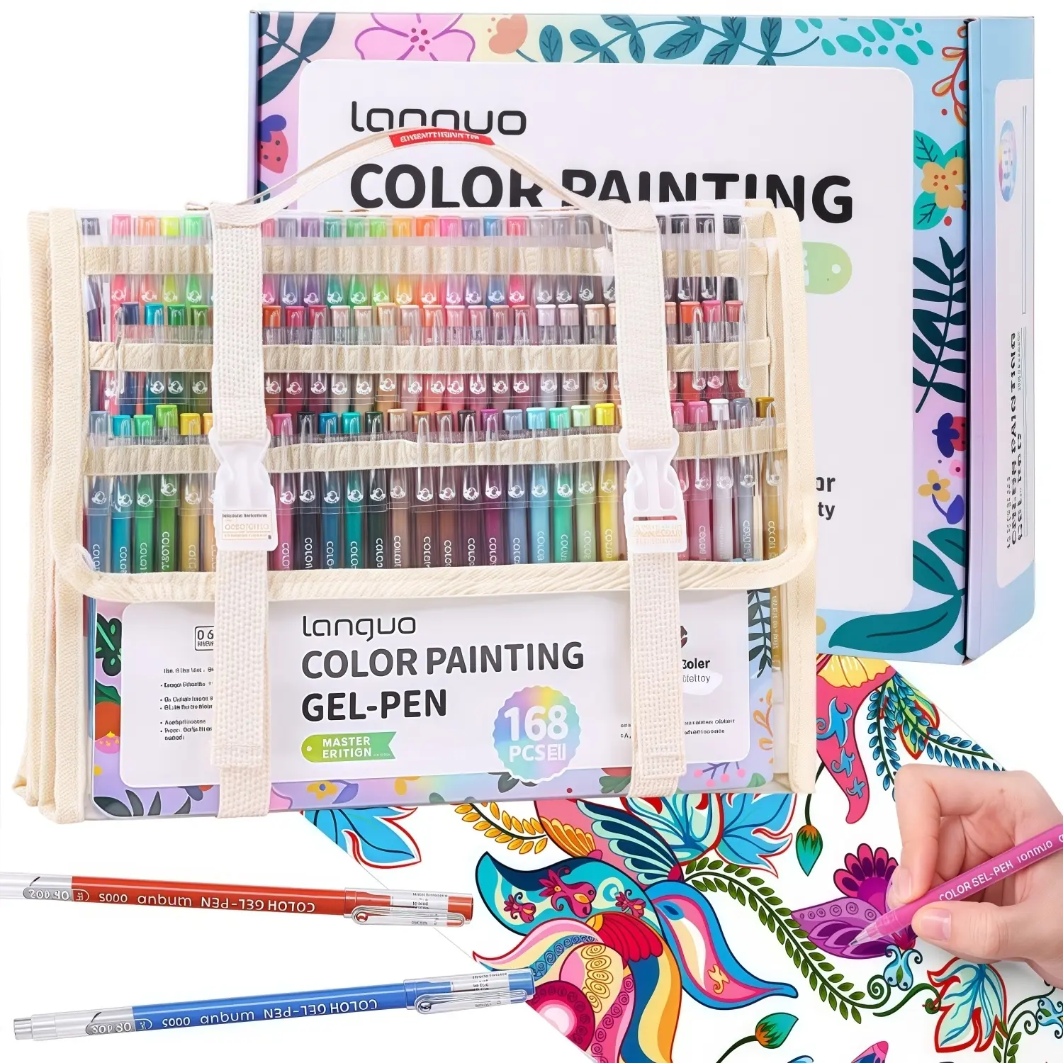 Languo Color Painting Gel Pen Set 45/72/99/168/252 Pcs, 0.6mm Needle Tip Rich Color Gel Pens, Storage Box for DIY, Scrapbooking & Doodling, Art Supplies Kit, Coloring Supplies