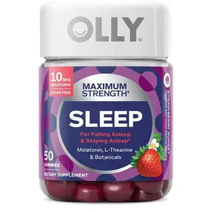 OLLY Max Strength Sleep Gummy, 10mg Melatonin, L-Theanine, Chamomile, Lemon Balm, Sugar Free, Vegetarian Sleep Aid, Strawberry - 50 Count