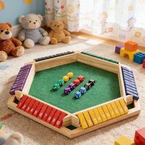 Wooden Left Right Center Dice Game Set - Closed Box, Foldable Number Flipboard, 1-6 Players, Ages 12+, Ideal for Family Game Night & Parties (Kids & Adults), Foldable Board