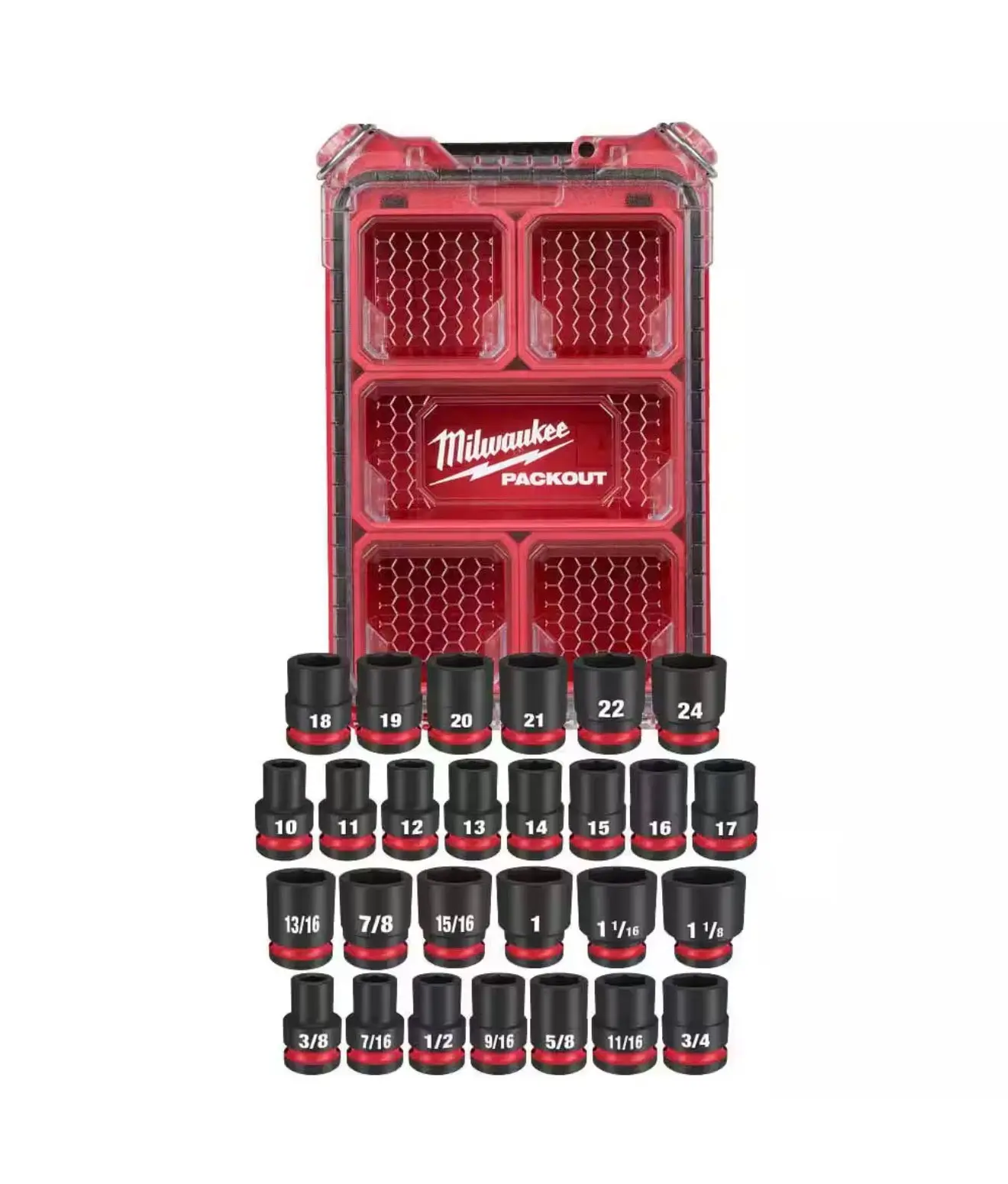 Milwaukee Impact-Duty 1/2 in. Drive High Torque Impact Wrench Socket Set, Forged Steel, 27-Piece, Metric & SAE Standards, Includes 11mm Socket, PACKOUT Compatible, 27 Pieces