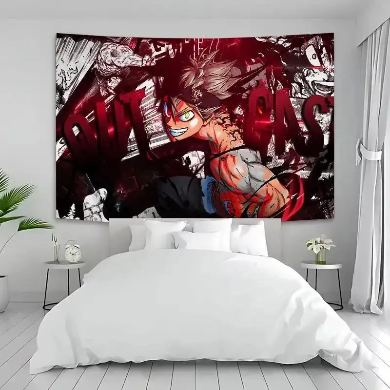 Black Clover Asta Cartoons Wall Tapestry - Synthetic Polyester, Lightweight, Wrinkle Resistant, Machine-Washable Photo Print Banner, Family Wall Decor for Bedroom, Valentines Day-Independence Day Home Gift