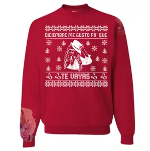 Jenni Christmas Sweatshirt with "DICIEMBRE ME GUSTO PA QUE" Design Long Sleeves Casual Classic Style Lightweight Cotton Polyester Unisex Fit