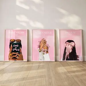 Set of 3 Pink Christian Wall Prints Poster, Black Girl Wall Art, Bible Verse Print, Faith Home Decor, Feminine Wall Art, Gift Sis