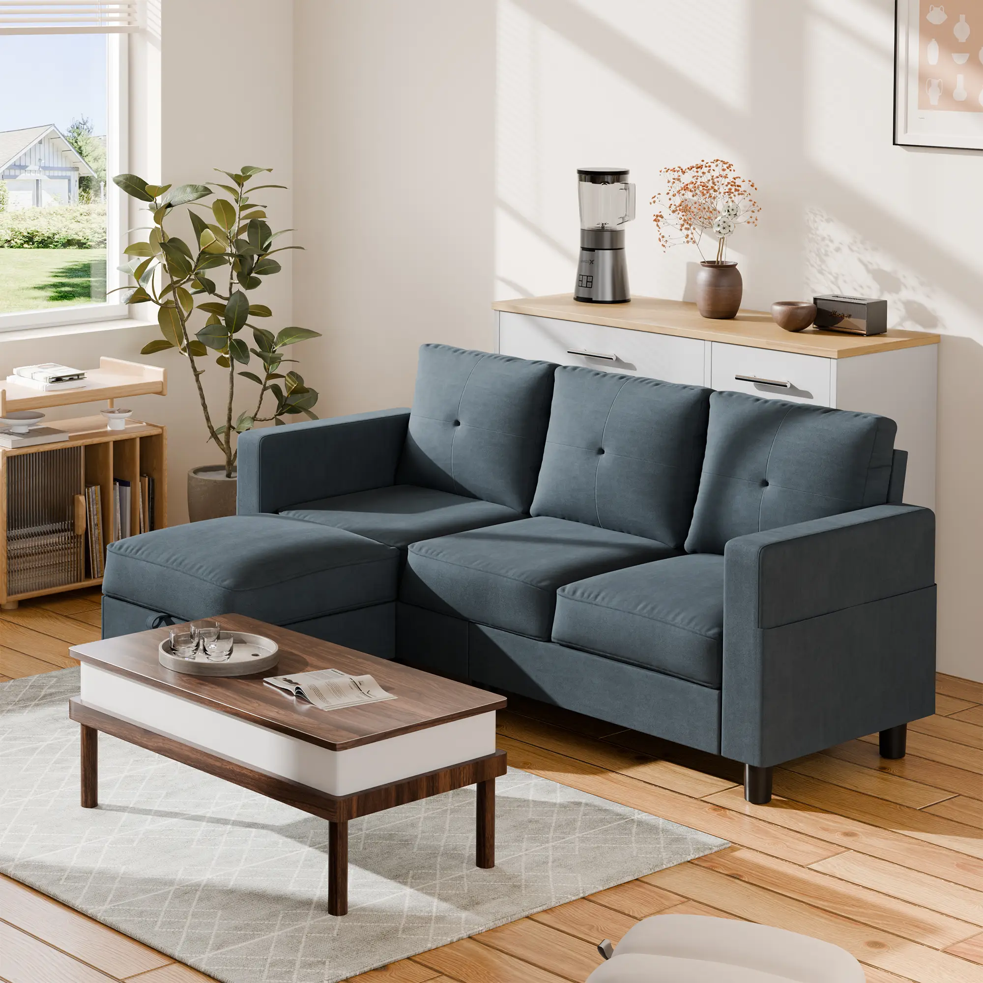 Walsunny 80'' Sectional Sofa Couch, L-Shaped Convertible sofa with Removable Pillows Cushions,wayfalr Reversible modular Sofa Bed,Movable Ottoman,Grey