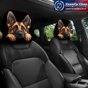 2PCS 11x10.2 Inch German Shepherd Peeking Car Headrest Covers, Universal Car Seat Back Protectors, Durable Easy Install Auto Interior Seat Covers, Cute Dog Pattern Car Accessories for SUV, Truck and Daily Driving Interior Decoration