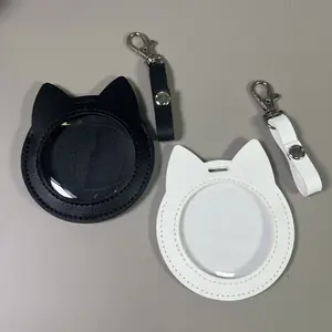 2pcs Cat Ear Protective Case for 1.8" Smart Digital Display Screen, PU Leather Cover with Keychain Clip