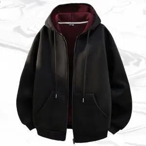 Men's Black Hoodie Sweatshirt - Menswear Jacket, Stylish Street Style Color Blocking Long Sleeves, Personalized Drawstring Hood, Large Pockets, Loose Casual Fit for Fathers' Day Gift