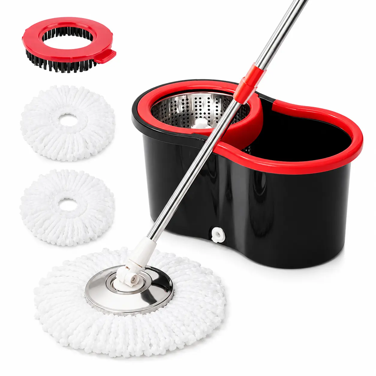 Spin Mop and Bucket Set with Wringer, Adjustable Handle and 3 Microfiber Mop Refills