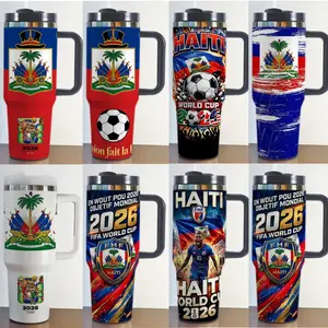 Haiti Soccer 2026 Tumbler 40oz with Handle, National Team Inspired Fan Design Football Lover Gift Insulated Travel Mug