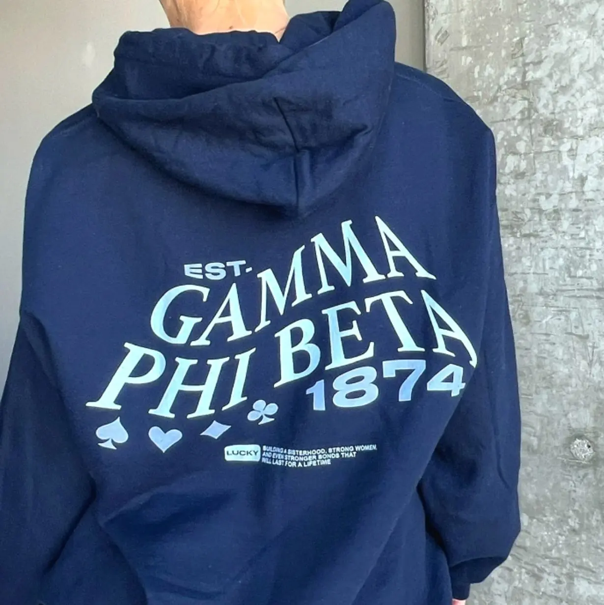 Lucky Navy Sorority Hoodie, Lucky Greek Life Sweatshirt, College Sorority Hoodie, Big Little Gift for Women