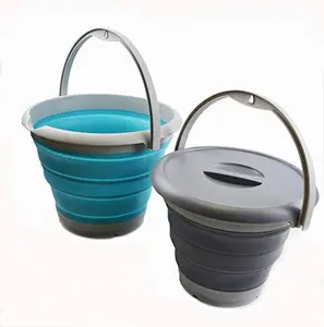 SAMMART Collapsible Bucket Set 5L + 10L Space Saving TPE & PP Material BPA Free for House Camper Apartment Condo Beach Tote and Car Trunk