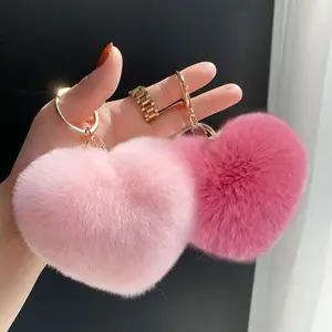 Dopamine Color Plush Heart-Shaped Keychain, Fuzzy Keychain, Peach Heart Decoration, Car Key Ring, Bag Charm, Perfect Gift for Women