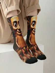 1 Pair BIIHUDU Men's Italian Brainrot Socks—Yellow “Tung Tung Tung Sahar” Print Socks, All-Over Print Design, Knee-Highs, Ankle Socks, Calf-Length Socks, Men's Socks, Women's Socks