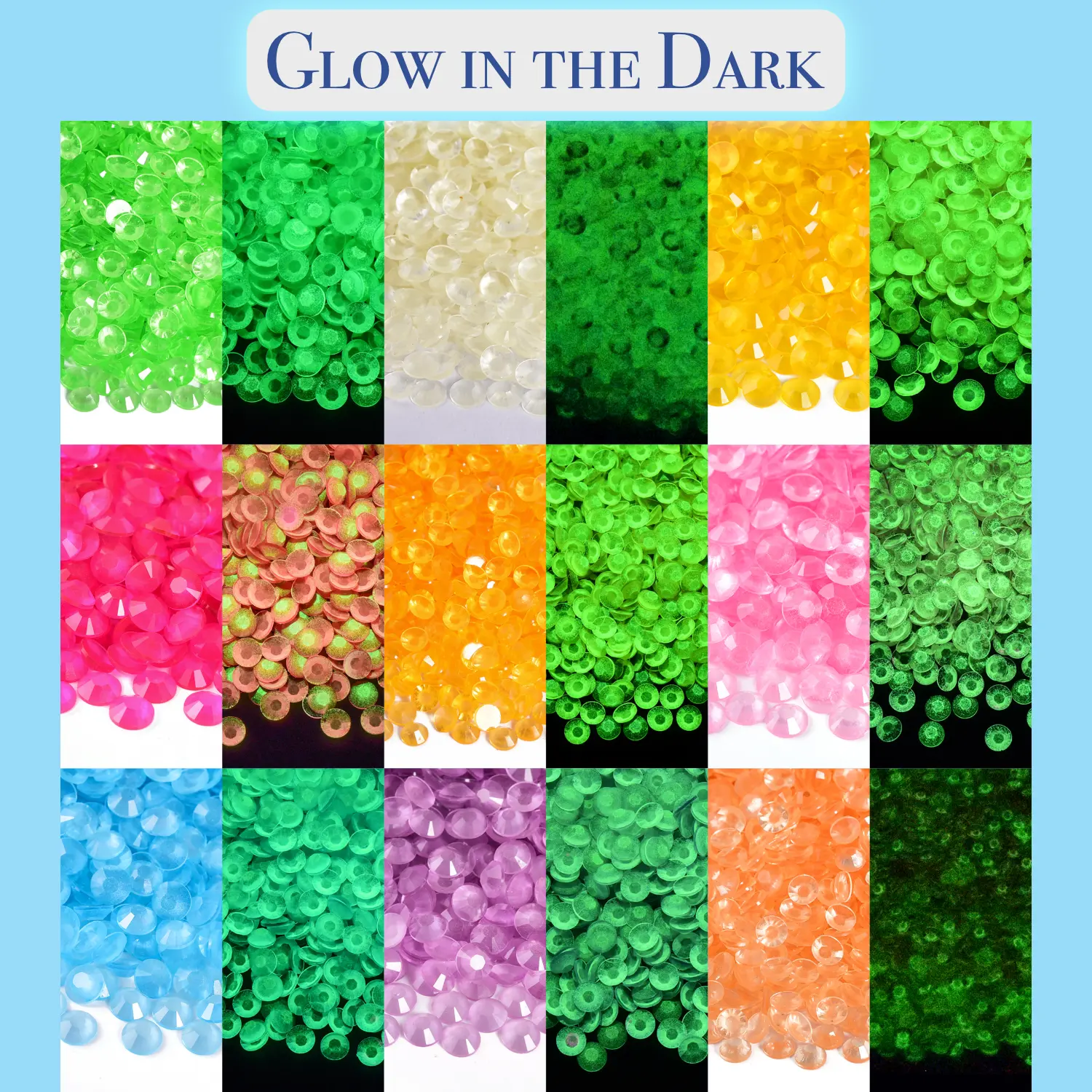 Mix Size Glow in the Dark Resin Rhinestones