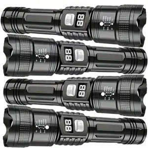 Super Bright Flashlight, USB Rechargeable, Extendible Zoom, Wide Beam, Portable Emergency Light, Multifunctional Flashlight, LCD Display, Ideal for Camping, Fishing, Exploration