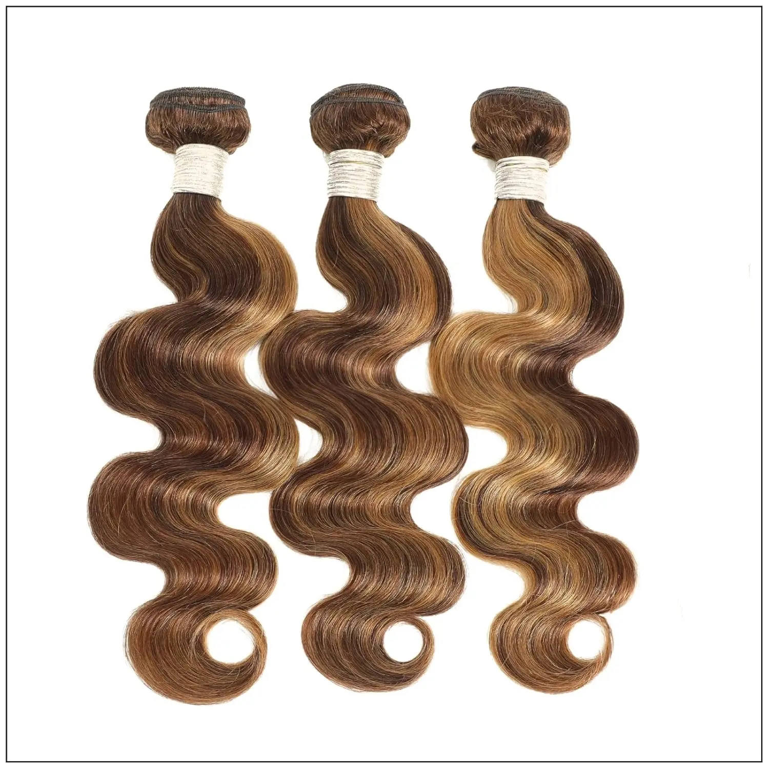 HAIRSW  Body Wave Human Hair, P4/27 Honey Blonde Highlight Ombre 3 Bundles with  Baby Hair, 100% Real Human Hair bundles 10 12 14