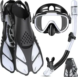 Snorkeling Gear for Adults Men Women,4 in 1 Snorkel Set with Panoramic View Diving Ma Anti-Fog Anti-Leak,Dry Top Snorkel,Fins and Travel Bag for Swimming,Snorkeling and Travel Diving