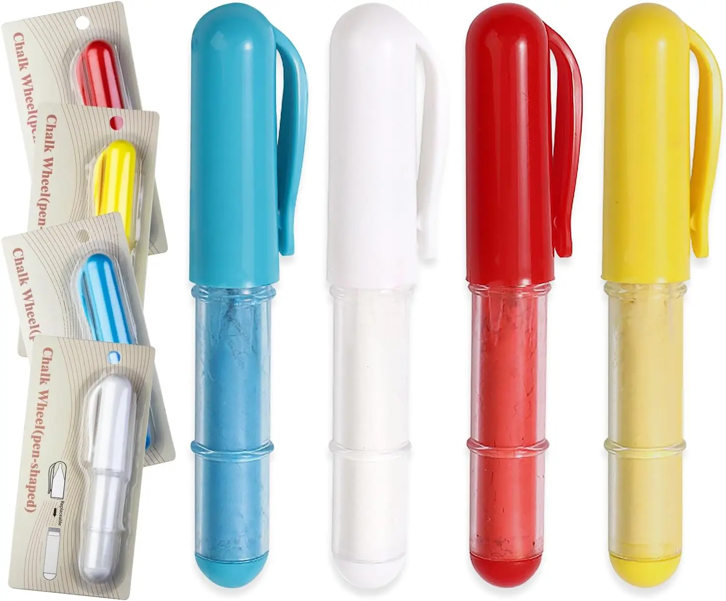 4 count Sewing Chalk for Fabric, Wipeable and Washable Fabric Chalk for Sewing, Tailors Chalk for Fabric Etailed Marking on Fabrics, Cottons, Leathers - Blue, White, Red, Yellow