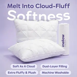 Mellow Sleep | Ploof Pillow – Extra-Fluffy Dual-Layer Pillow, Cloud-Like Soft Plush Bed Pillow with Breathable Support, Never Flat, Neck-Cradling Comfort for Side, Back & Stomach Sleepers, Machine Washable