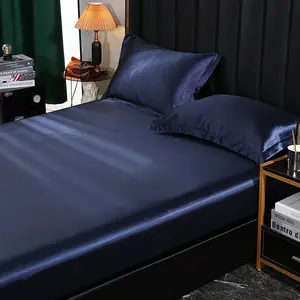 Satin Fitted Sheet High-End Mattress Cover With Elastic Band Bed Sheet Queen Size Bedsheet Solid Color Fitted Bed Sheet