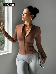 Women's Long Sleeve with Zipper, Quick-Dry Fitness Coat, Elastic Fit Design, Ideal for Gym & Running, Casual Wear, Yoga Jacket Top