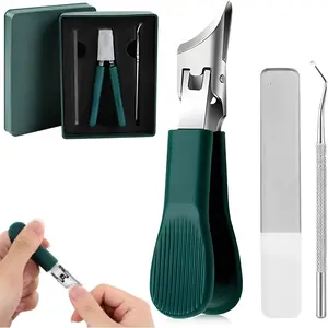 3Pcs Beveled Slanted Nail Clipper Set — Precision Nail Clippers, Nail File & Pick, Durable Trimmer for Thick Toenails & Fingernails